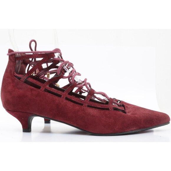 Comfortview Women's 9M Burgundy Lace Up Kitten Heel Pointy Toe Pumps Whimsigoth - Picture 4 of 10